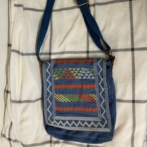 Lucky brand Embroidered jean crossbody bag